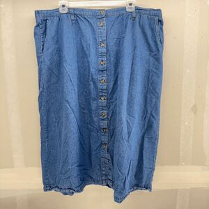 Serengeti Womens Size 1X Denim Button Front Skirt Pockets Long Modest EUC